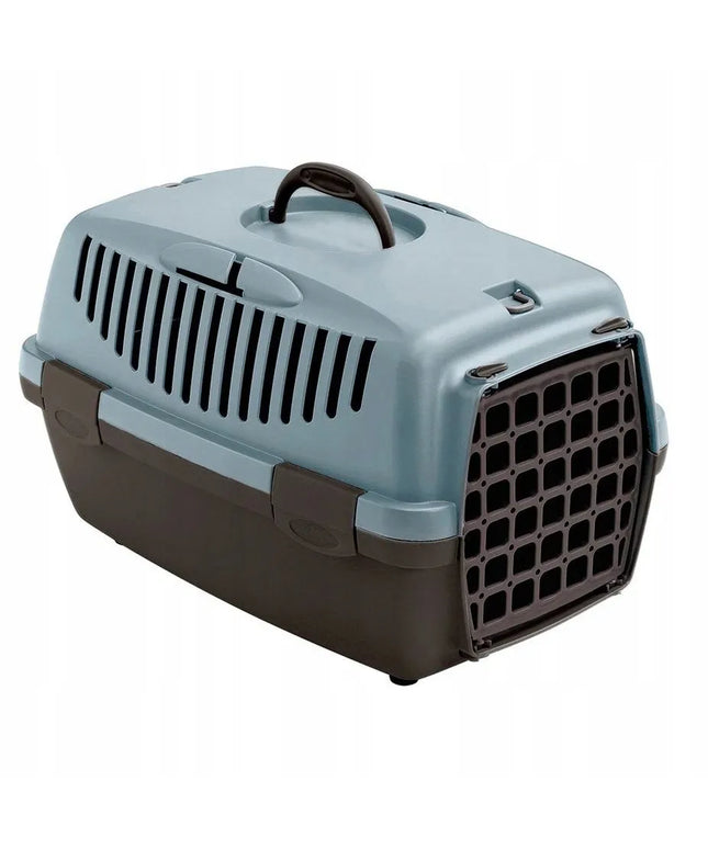 Stefanplast Gulliver 1 gyvūnų transportavimo dėžė su plastikinėmis durelėmis, 48 x 32 x 31 cm, pilka/mėlyna