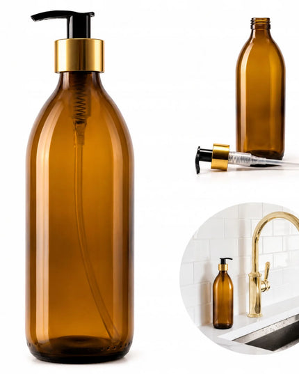 Stiklinis buteliukas su dozatoriumi muilui, indų plovikliui, 500 ml