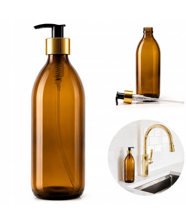 Stiklinis buteliukas su dozatoriumi muilui, indų plovikliui, 500 ml