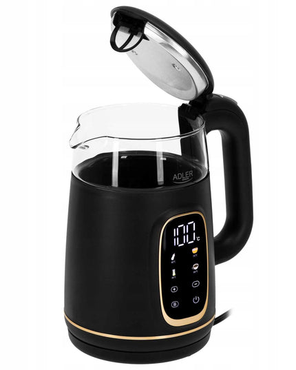 Stiklinis elektrinis virdulys Adler su temperatūros reguliavimu 1,7L, jutiklinis skydelis