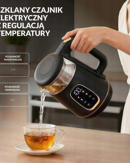 Stiklinis elektrinis virdulys Adler su temperatūros reguliavimu 1,7L, jutiklinis skydelis