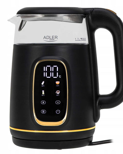 Stiklinis elektrinis virdulys Adler su temperatūros reguliavimu 1,7L, jutiklinis skydelis