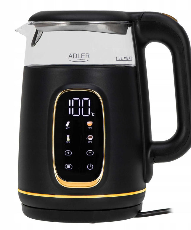 Stiklinis elektrinis virdulys Adler su temperatūros reguliavimu 1,7L, jutiklinis skydelis