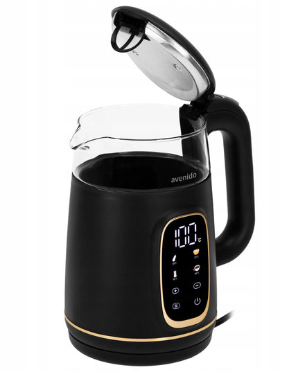 Stiklinis elektrinis virdulys avenido su temperatūros reguliavimu, 1,7 l, jutiklinis skydelis