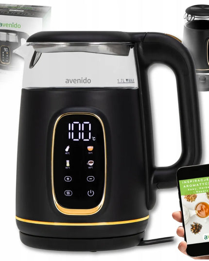 Stiklinis elektrinis virdulys avenido su temperatūros reguliavimu, 1,7 l, jutiklinis skydelis