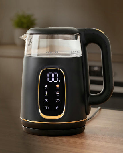 Stiklinis elektrinis virdulys avenido su temperatūros reguliavimu, 1,7 l, jutiklinis skydelis