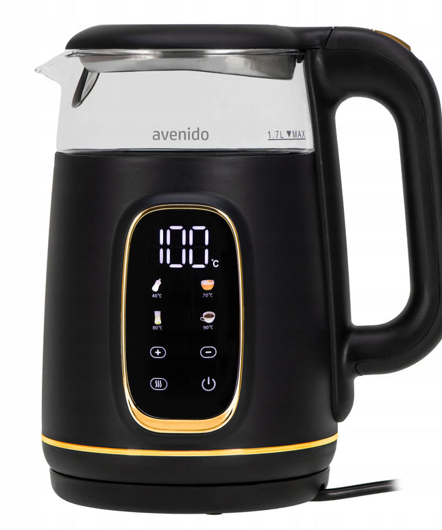 Stiklinis elektrinis virdulys avenido su temperatūros reguliavimu, 1,7 l, jutiklinis skydelis