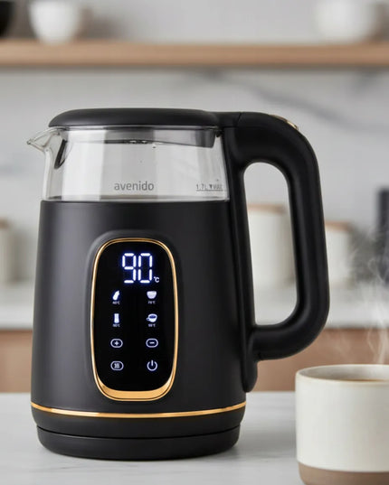 Stiklinis elektrinis virdulys avenido su temperatūros reguliavimu, 1,7 l, jutiklinis skydelis