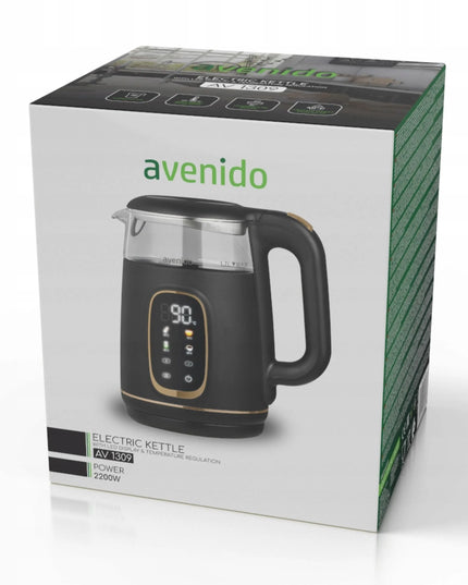 Stiklinis elektrinis virdulys avenido su temperatūros reguliavimu, 1,7 l, jutiklinis skydelis
