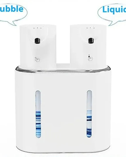 Stilingas baltas dvigubas bekontaktis automatinis muilo dozatorius su USB