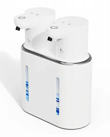 Stilingas baltas dvigubas bekontaktis automatinis muilo dozatorius su USB