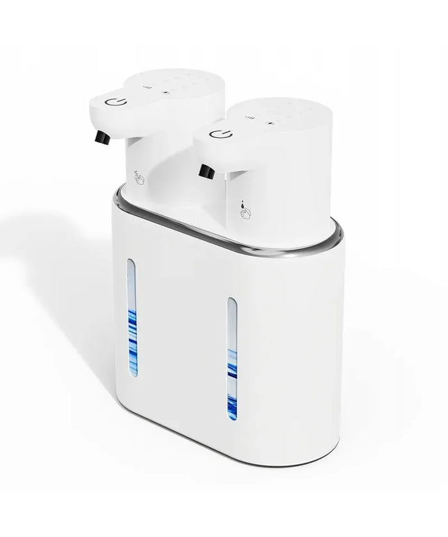 Stilingas baltas dvigubas bekontaktis automatinis muilo dozatorius su USB