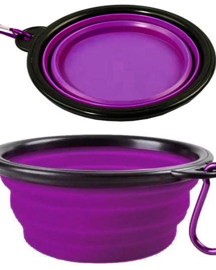 Sulankstomas kelioninis silikoninis dubenėlis šunims ir katėms DKM 350ml, violetinis