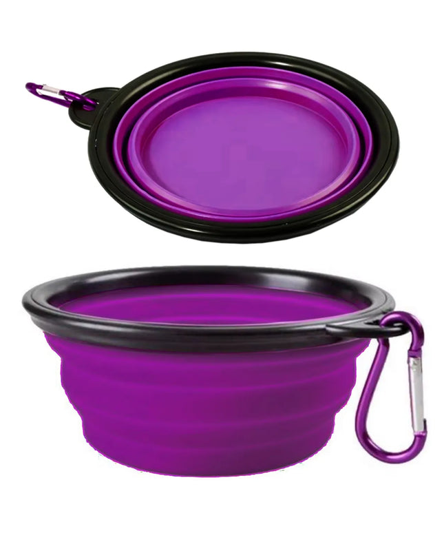 Sulankstomas kelioninis silikoninis dubenėlis šunims ir katėms DKM 350ml, violetinis