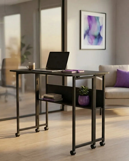 Sulankstomas mobilus stalas 80x58 „Spacetronik“, juodas, su ratukais