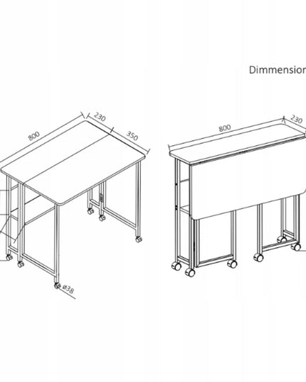 Sulankstomas mobilus stalas 80x58 „Spacetronik“, juodas, su ratukais