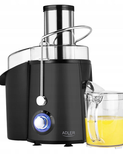 Sulčiaspaudė Adler AD4129 – 2000W, 2 greičiai, 75mm anga visiems vaisiams ir daržovėms, 2l minkštimo talpa, 1l sulčių ąsotis, nerūdijančio plieno korpusas