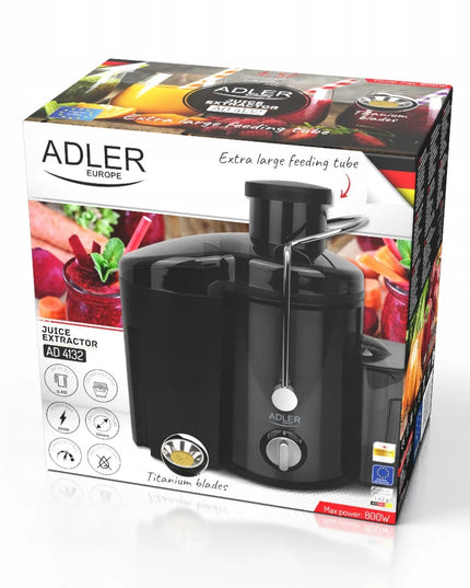 Sulčiaspaudė vaisiams ir daržovėms Adler AD 4132, titano ašmenys, 800 W, juoda