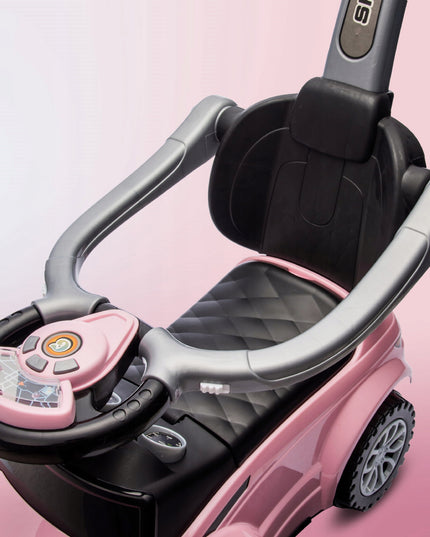 Sun Baby vaikiškas paspirtukas-stumiukas su rankena ir apsauginiu lankeliu Sport car, rožinis
