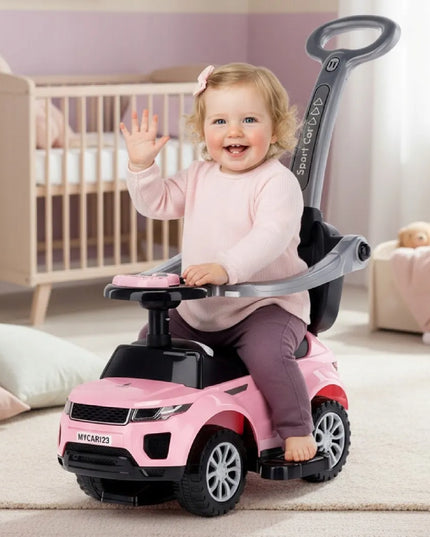 Sun Baby vaikiškas paspirtukas-stumiukas su rankena ir apsauginiu lankeliu Sport car, rožinis