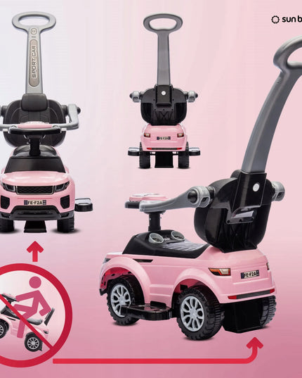 Sun Baby vaikiškas paspirtukas-stumiukas su rankena ir apsauginiu lankeliu Sport car, rožinis