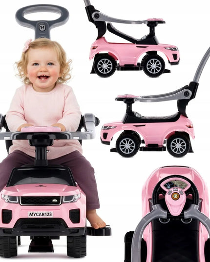 Sun Baby vaikiškas paspirtukas-stumiukas su rankena ir apsauginiu lankeliu Sport car, rožinis