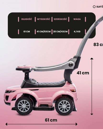 Sun Baby vaikiškas paspirtukas-stumiukas su rankena ir apsauginiu lankeliu Sport car, rožinis