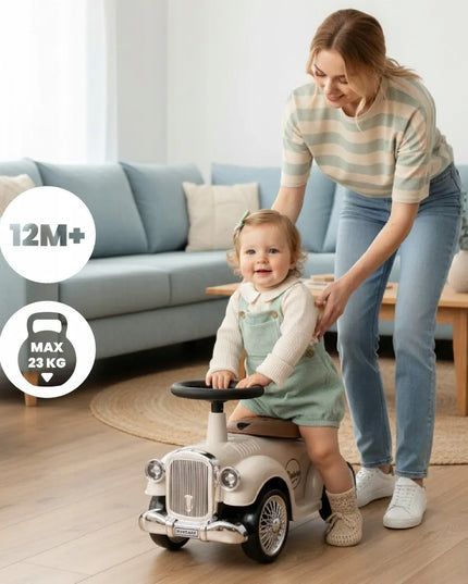 Sun Baby vintažinis lenktyninis paspiriamas automobilis-vaikštynė, ekru
