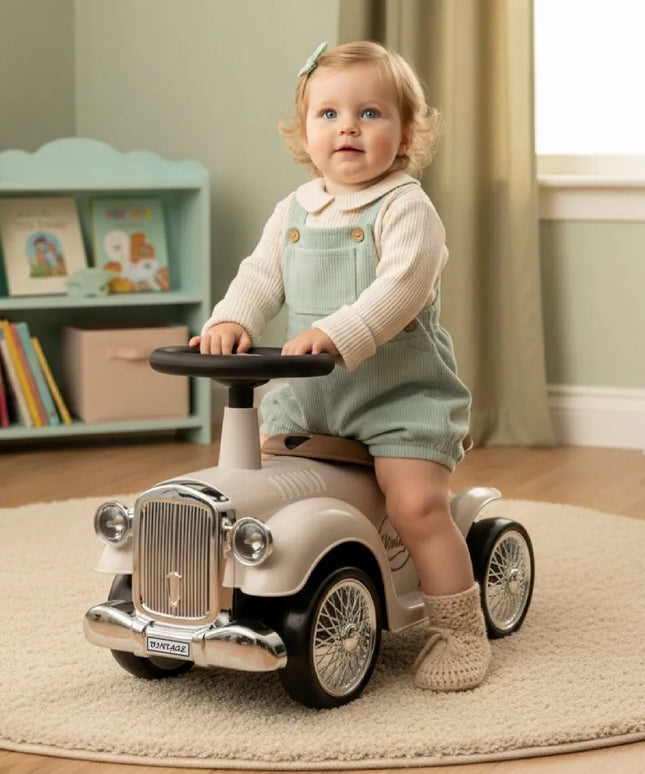 Sun Baby vintažinis lenktyninis paspiriamas automobilis-vaikštynė, ekru