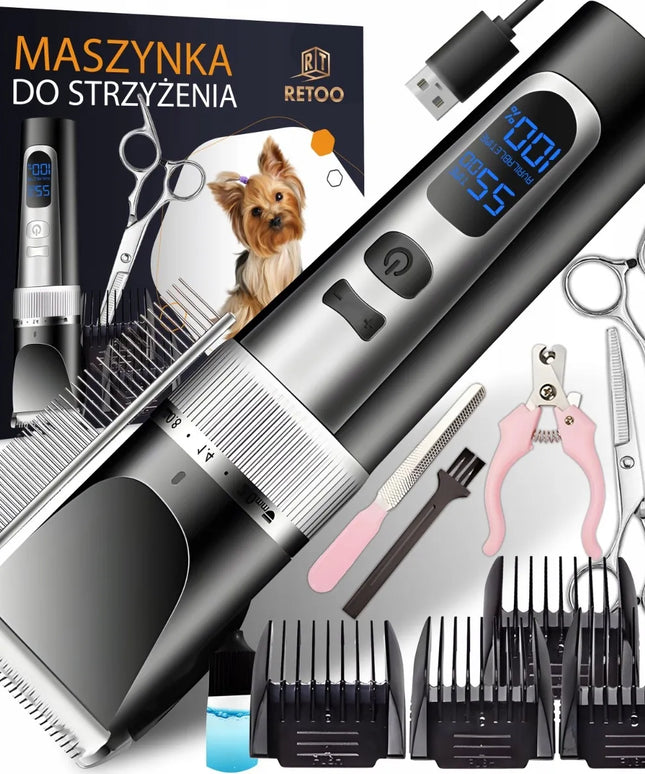 Šunų ir gyvūnų kirpimo mašinėlė, belaidis rinkinys, tyli, LCD ekranas, 9W