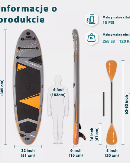 SUP lenta 305 cm STAND UP PADDLE PRO MARINE rinkinys + sėdynė ir priedai