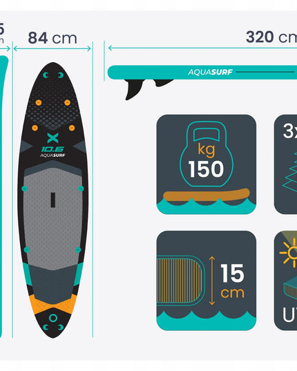 SUP lenta, irklentė AQUASURF 320 x 84 x 15 cm NEO-SPORT 170207