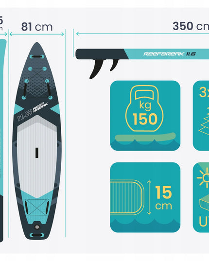 SUP lenta Neo-sport Reefbreak 350 x 81 x 15 cm visapusiškas rinkinys