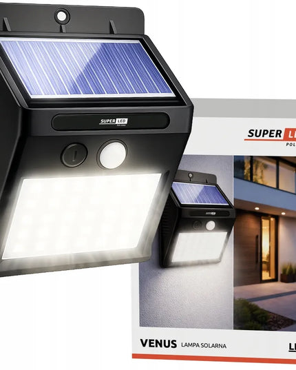 SuperLED saulės energija maitinamas LED lauko šviestuvas su judesio ir prieblandos jutikliu