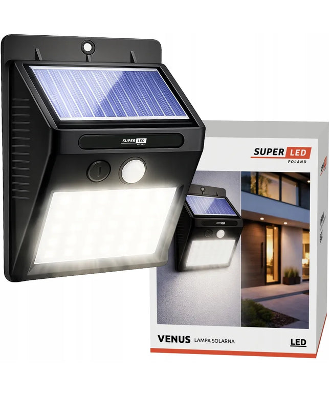 SuperLED saulės energija maitinamas LED lauko šviestuvas su judesio ir prieblandos jutikliu