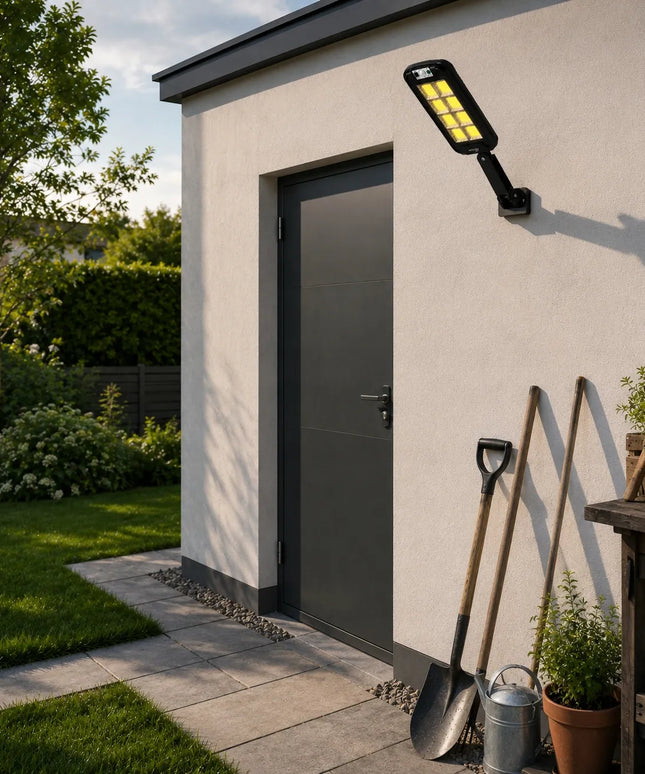 SuperLED saulės LED gatvės lempa COB, su judesio jutikliu ir pulteliu