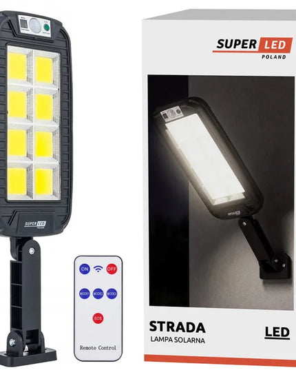 SuperLED saulės LED gatvės lempa COB, su judesio jutikliu ir pulteliu