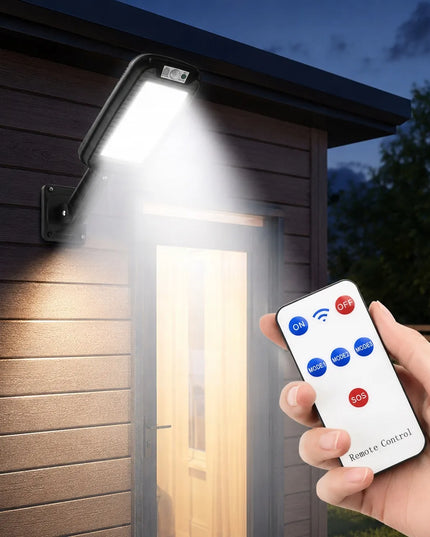SuperLED saulės LED gatvės lempa COB, su judesio jutikliu ir pulteliu