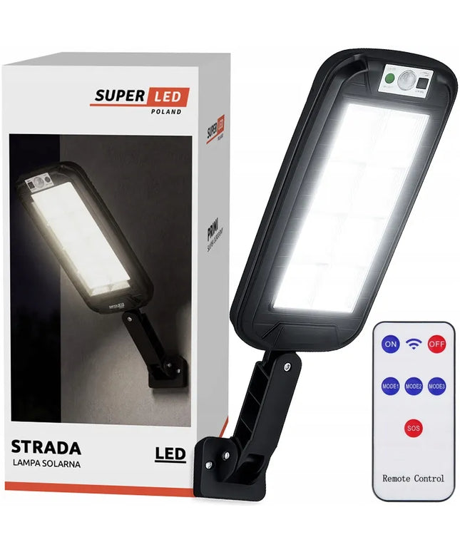 SuperLED saulės LED gatvės lempa COB, su judesio jutikliu ir pulteliu