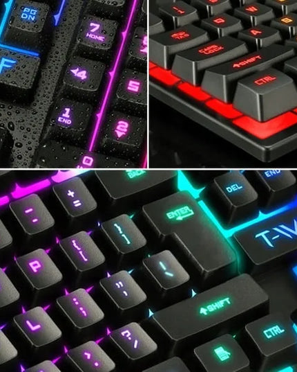 T-WOLF žaidimų klaviatūros ir pelės rinkinys su RGB LED foniniu apšvietimu