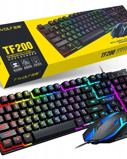 T-WOLF žaidimų klaviatūros ir pelės rinkinys su RGB LED foniniu apšvietimu