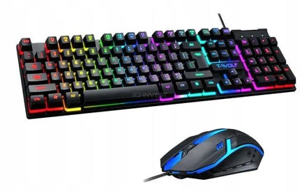 T-WOLF žaidimų klaviatūros ir pelės rinkinys su RGB LED foniniu apšvietimu