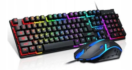 T-WOLF žaidimų klaviatūros ir pelės rinkinys su RGB LED foniniu apšvietimu