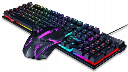 T-WOLF žaidimų klaviatūros ir pelės rinkinys su RGB LED foniniu apšvietimu