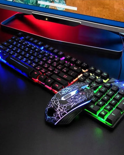 T-WOLF žaidimų klaviatūros ir pelės rinkinys su RGB LED foniniu apšvietimu