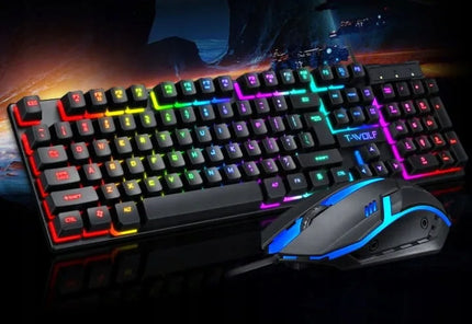 T-WOLF žaidimų klaviatūros ir pelės rinkinys su RGB LED foniniu apšvietimu
