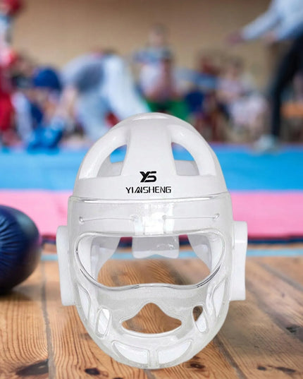 Taekwondo Headgear Protective Gear Face Shield – Apsauginis šalmas su veido skydeliu, XL, baltas