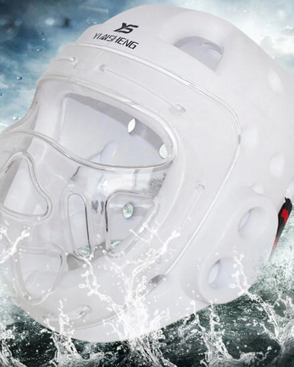 Taekwondo Headgear Protective Gear Face Shield – Apsauginis šalmas su veido skydeliu, XL, baltas