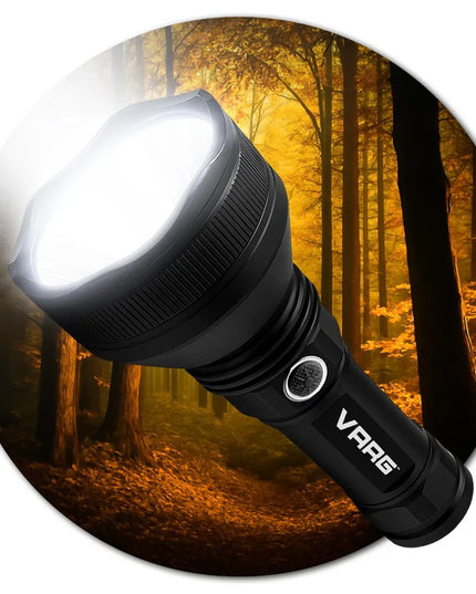 Taktinis LED žibintuvėlis VARG, galingas, įkraunamas per USB, skirtas išgyvenimui, puiki dovana