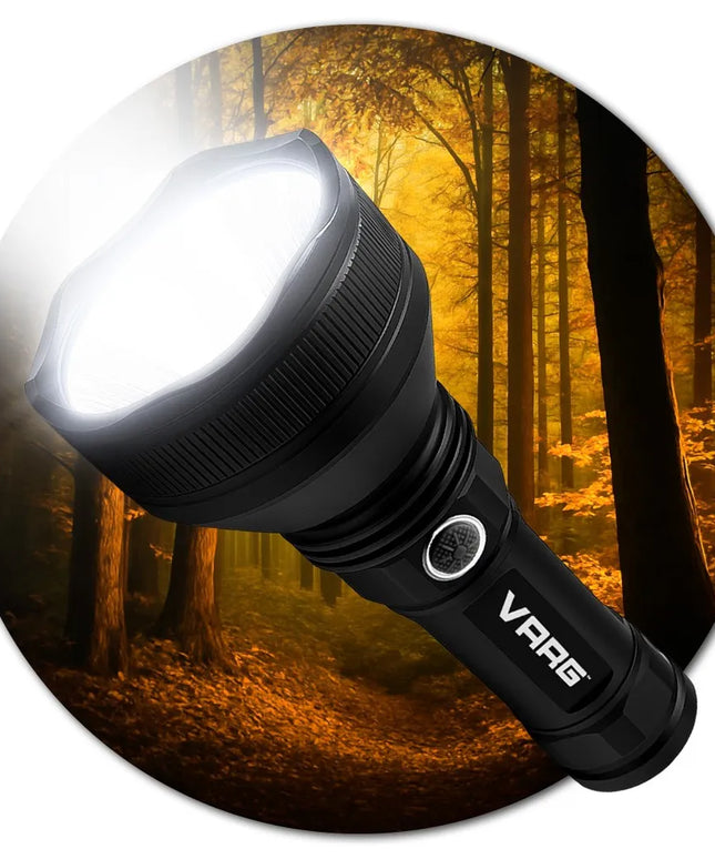 Taktinis LED žibintuvėlis VARG, galingas, įkraunamas per USB, skirtas išgyvenimui, puiki dovana